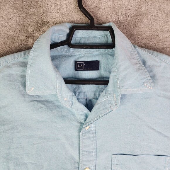 Men's Gap Light Blue Shirt Long Sleeve Button Down 100% Cotton Size L - Picture 5 of 11